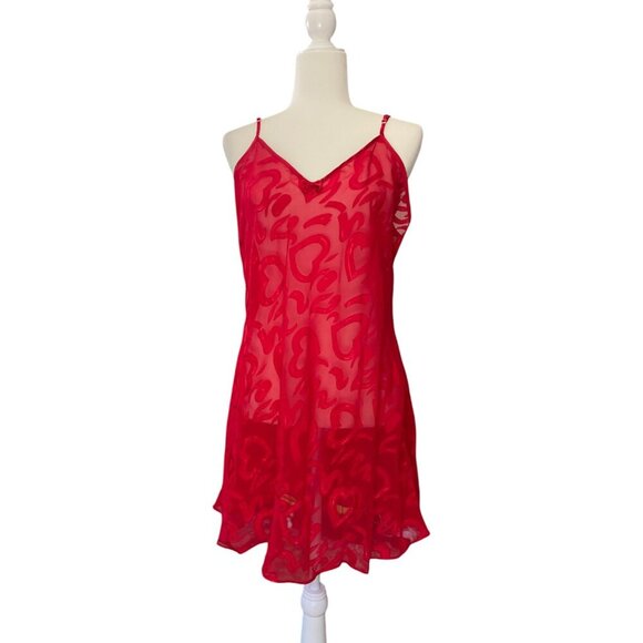 Vintage Y2K Frederick's of Hollywood Red Sheer Heart lingerie Nightwear Size 1X - Picture 1 of 4
